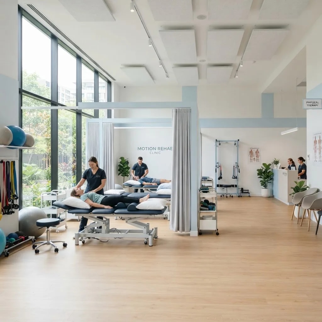 A physiotherapy treatment room equipped for clinical use